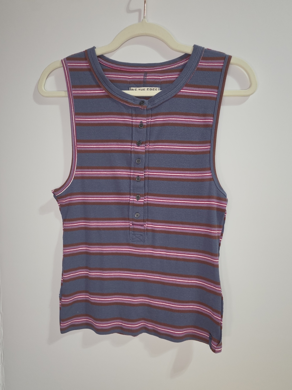 Free People We The Free Jamie Henley Tank Navy Combo Striped Ribbed Large NWOT